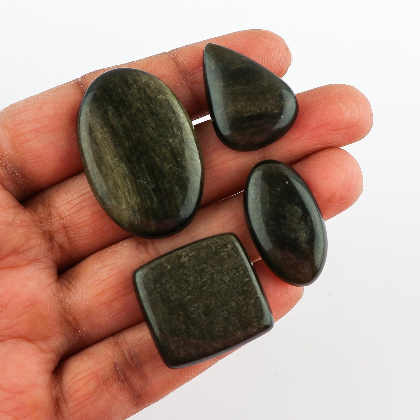 CRYSTALINES 4pcs, Wholesale Natural Golden Obsidian Gemstones, Bulk Flatback Cabochon Stone, Polished Loose Supplies for Jewelry Making, Healing Crystals, Wire Wrapping, Gem Collection