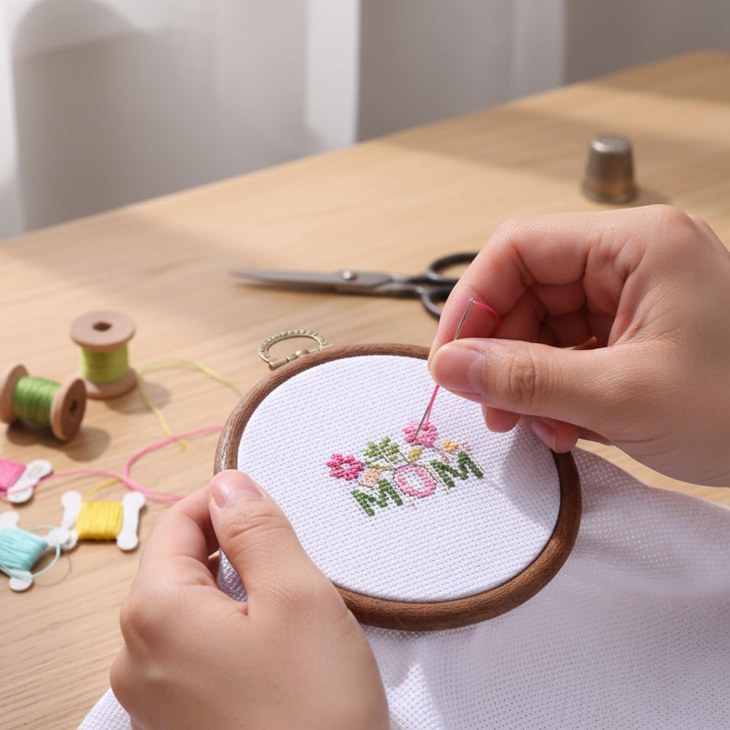 Oqqlin 12 Pcs Embroidery Hoop, 3 Inch Round Small Embroidery Hoops Rubber Imitation Wood Cross Stitch Hoop Cross Stitch Hoops Ring for Sewing, DIY, Craft, Hanging Ornaments