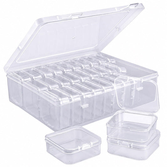 YYGMSS Bead Organizer Box, 30Pcs Small Plastic Boxes Bead Containers Nail Organizers and Storage Clear Dimond Storage with Hinged Lid and Stackable for Jewelry Nails Seeds with 66 Label