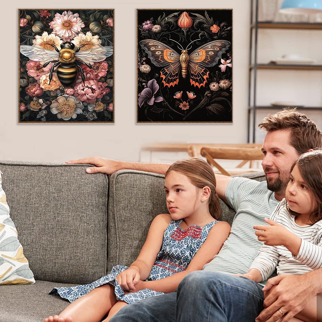4 Pack Insect Paint by Numbers Kit for Adults Beginner with Frame,Dragonfly Moth Bee Butterfly Paint by Number with Wooden Easel DIY Landscape Adult Paint by Number Kits for Home Decor 9x12inch