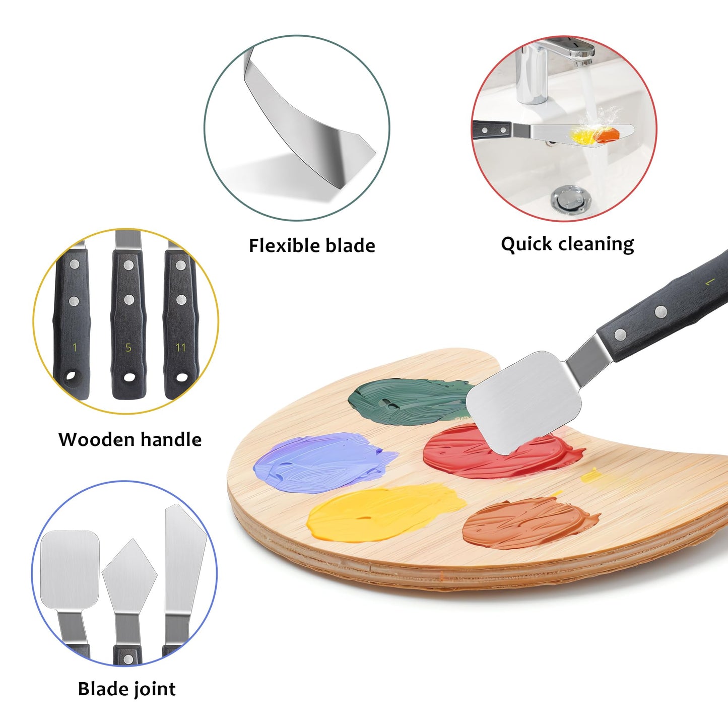 5PCS Paint Knife Large Palette Knives Set Stainless Steel Spatula Pallet Knife Color Mixing Art Supplies for Oil, Acrylic, Canvas, Watercolor Painting