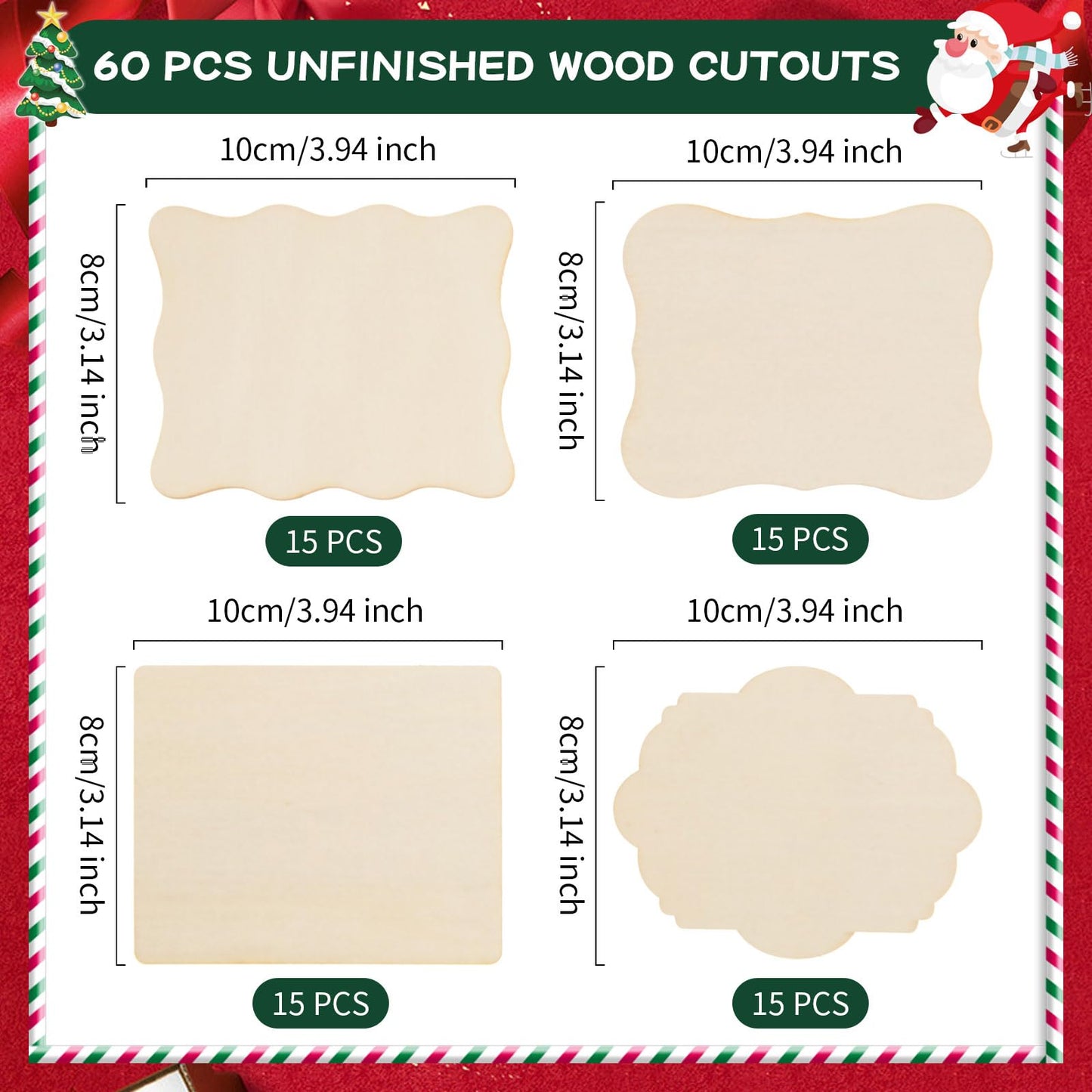 60 PCS Unfinished Wood Cutouts for Crafts Blank Irregular Wooden Slices Natural Wood Cutouts Ornaments for DIY Crafts, Coasters, Home Decorations, Christmas Decorations, Painting, Wood Burning