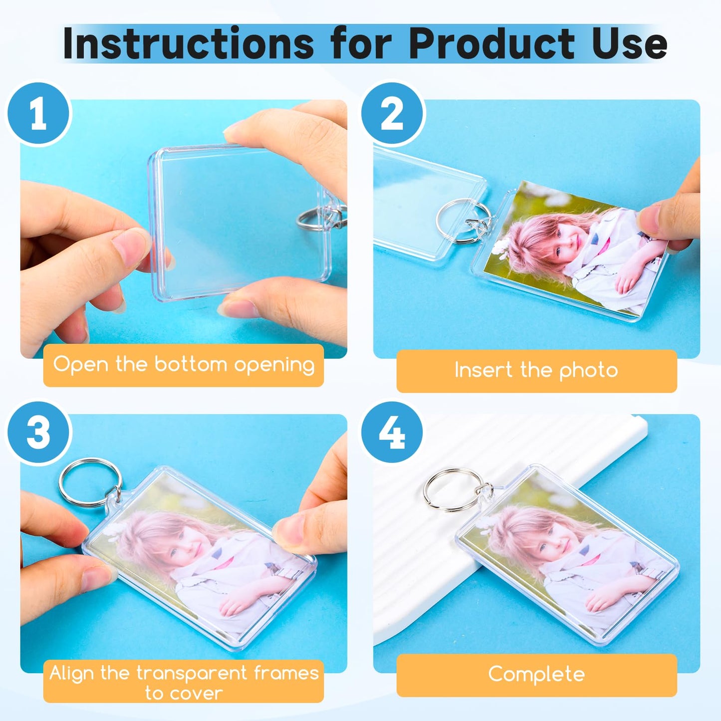 ZJJZGYXINTAI 24 Pcs Photo Keychain 1.8 x 1.1 in, Acrylic Clear Picture Keychain, Photo Insert Keychain, Blank Picture Frame Keyring for DIY Craft Personalised Favor Graduation Gift