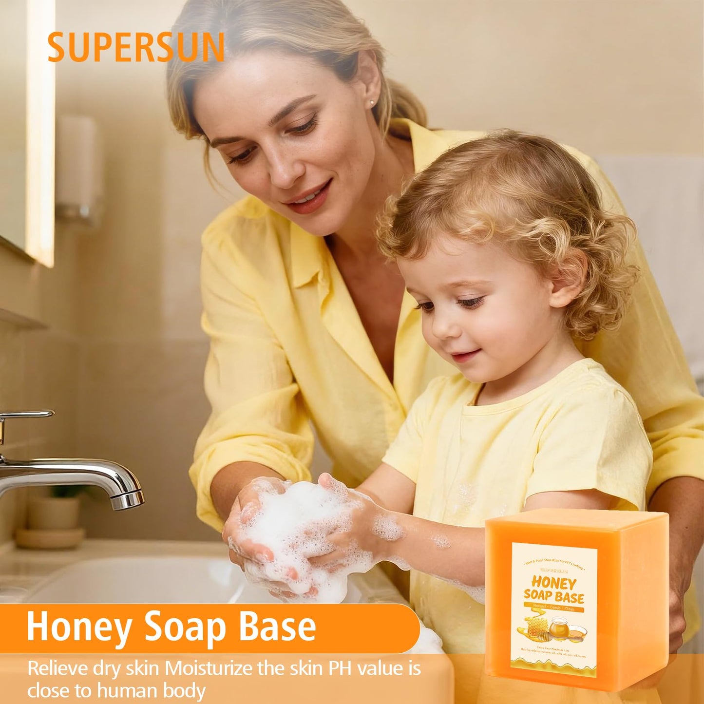 SUPERSUN 2lb Honey Soap Base for Soap Making Supplies,Moisturizing Melt and Pour Sope Base for DIY Handmade,All Natural and Gentle on Skin,Organic Soap Making Kit for Adults,Easy to Cut