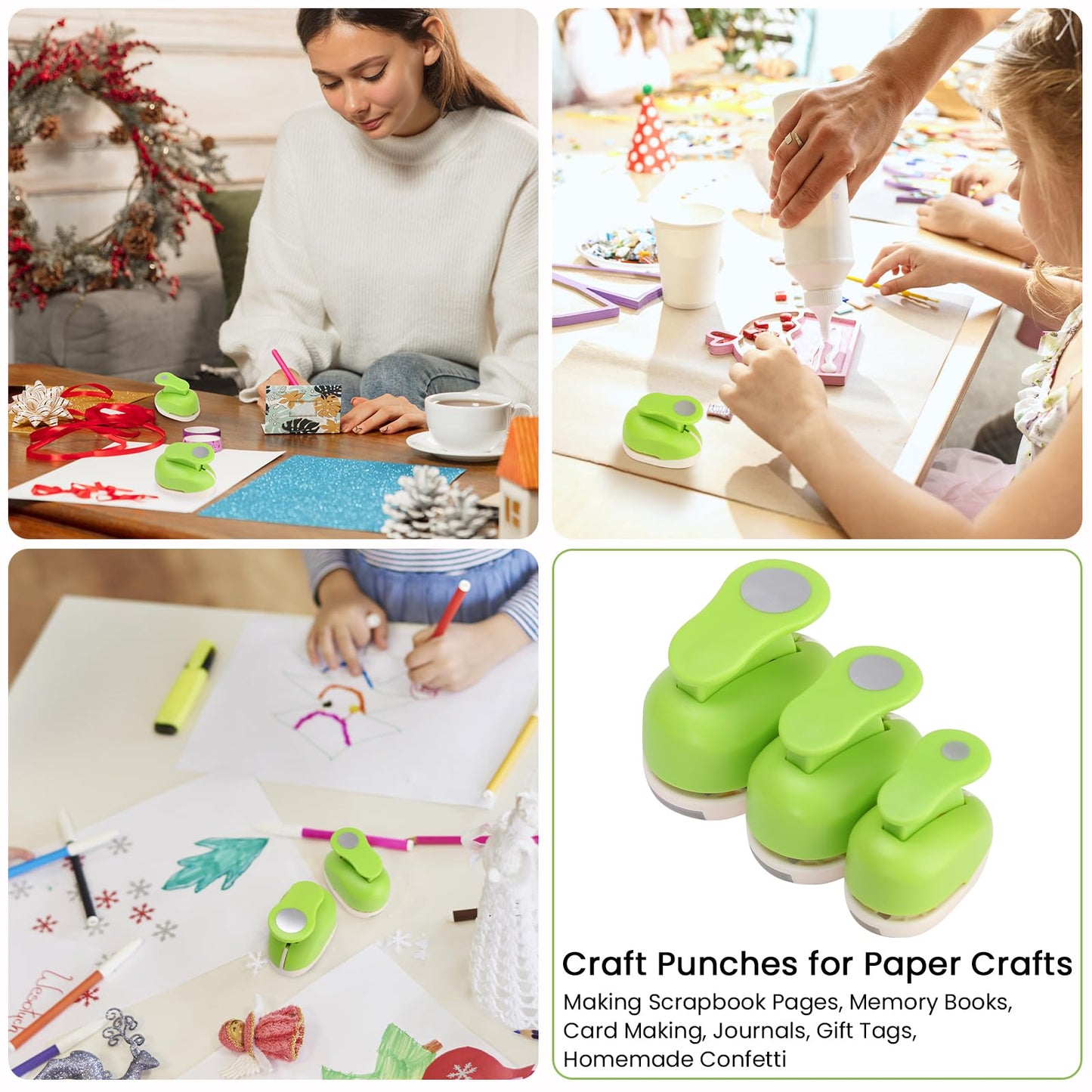 HAUSTGO 3PCS Circle Punch Set, 3/8 Inch, 5/8 Inch, 1 Inch Circle Hole Punch Set for Scrapbooking, Card Making, DIY Photo Albums and Homemade Confetti