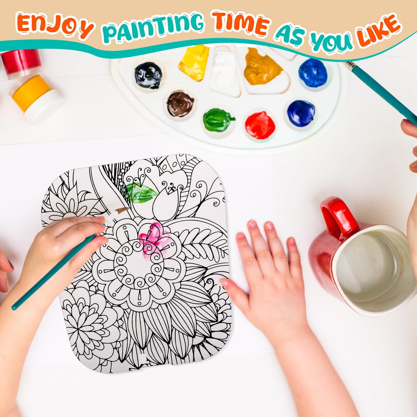 Geelin 48 Pcs Mandala Painting Art Kit Handheld Fan Set Including Fan and Handle 4 Styles DIY Painting Paper Fans for Christmas Crafting Birthday Supplies Outdoor Games Holiday Party Decor