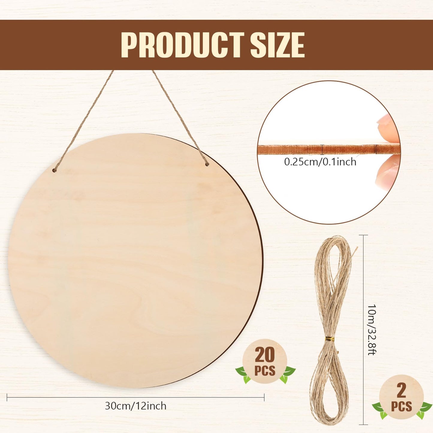 Suzile 20 Pcs 12 Inch Wood Rounds for Crafts Unfinished Blank Wooden Circle Signs Discs for DIY Christmas Home Decor Painting Door Hanger