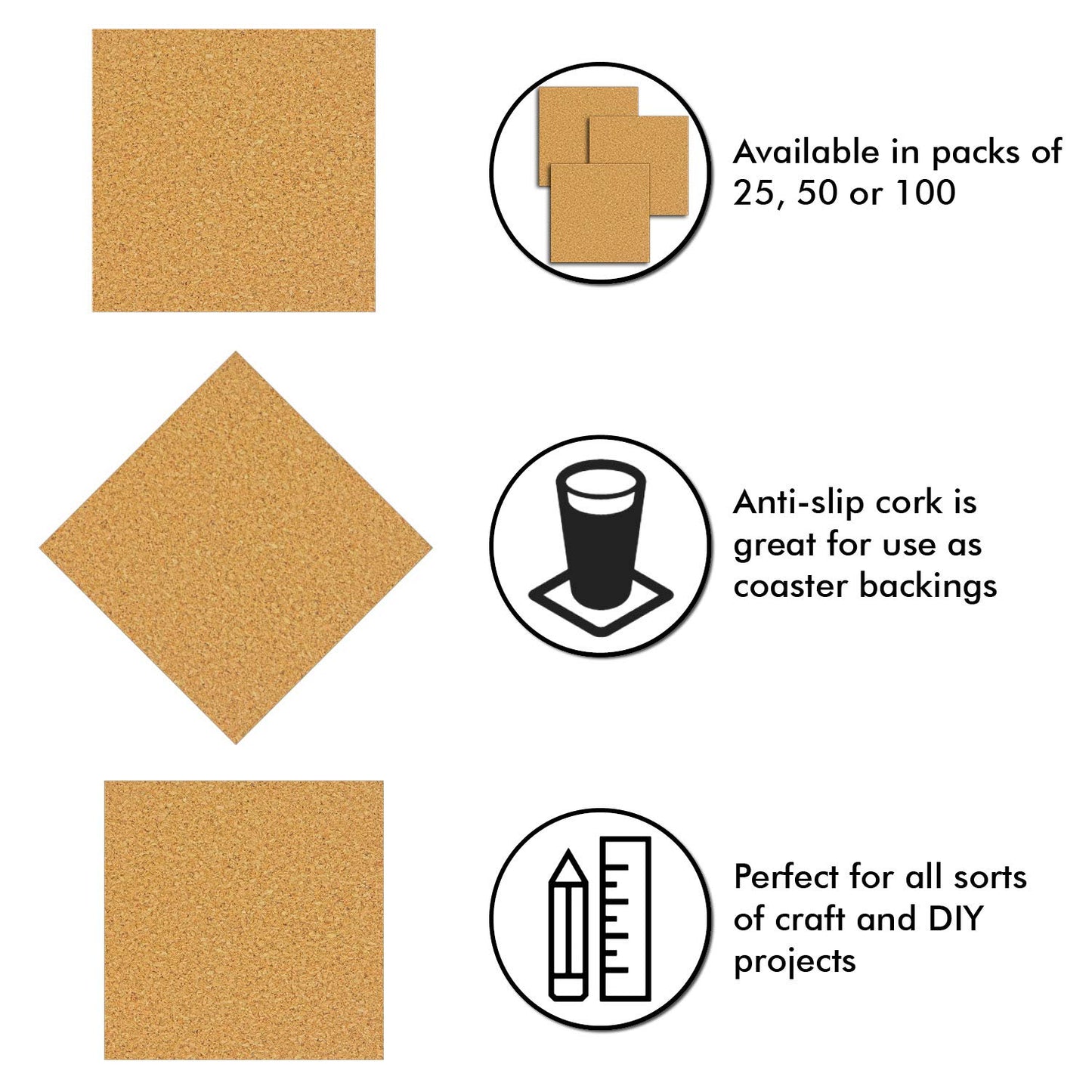 50 Pack Self-Adhesive Cork Squares 4 x 4 Inches Cork Tiles Backing Sheets for Coasters and DIY Crafts