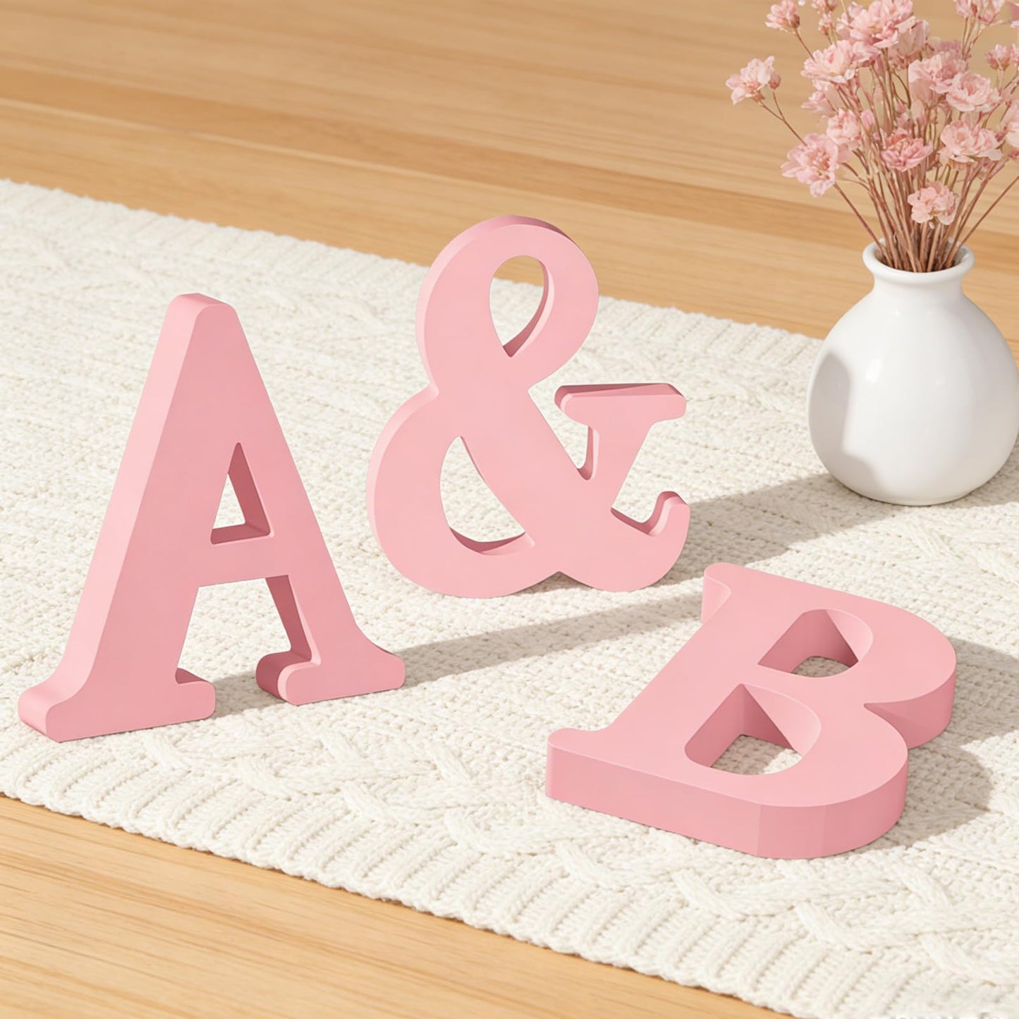 AOCEAN 10 Inch Pink Wood Letters Unfinished Wood Letters for Wall Decorative Pink Standing Letter Sign Board Decoration for Craft Home Party Decor Projects (L)