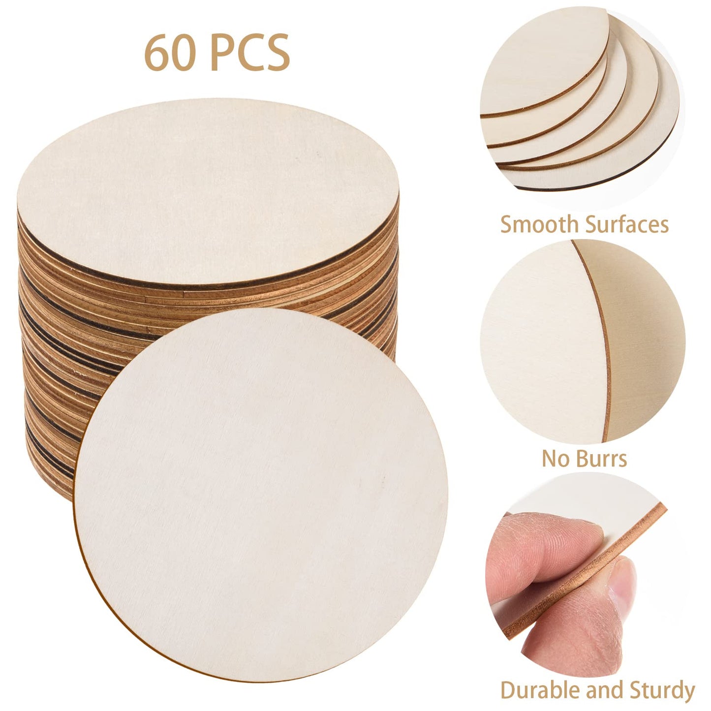 60 Pcs 6 Inch Wood Circles for Crafts Unfinished Circles Wooden Rounds Natural Round Wooden Disc Cutouts Blank Wood Slices for DIY Crafts, Coaster, Painting, Engraving, Home Decorations