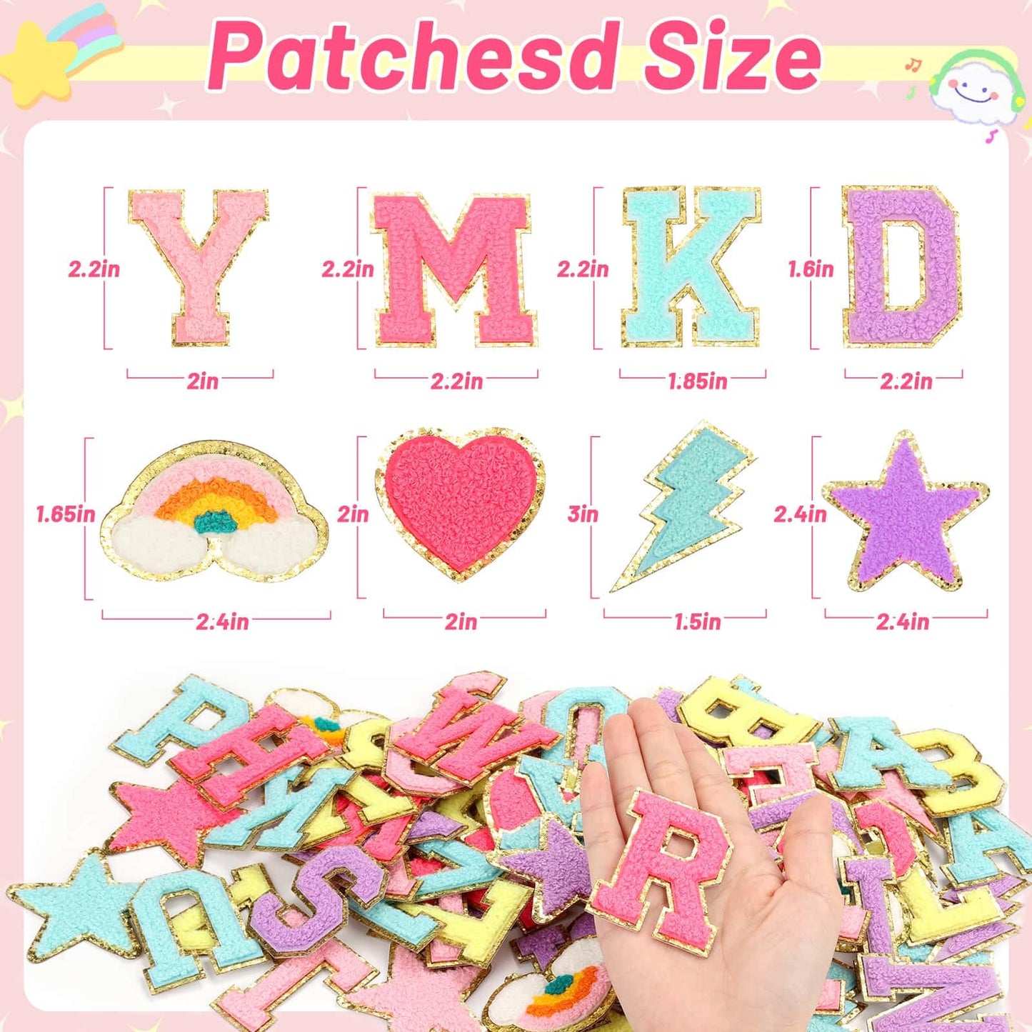 Iron on Chenille Letters Patches, 72 Pcs Self Adhesive Patches Alphabets 2.2 Inch Sew on Patches Varsity Initial Fabric Stickers Fuzzy Towel Embroidered Patches for Clothing Caps