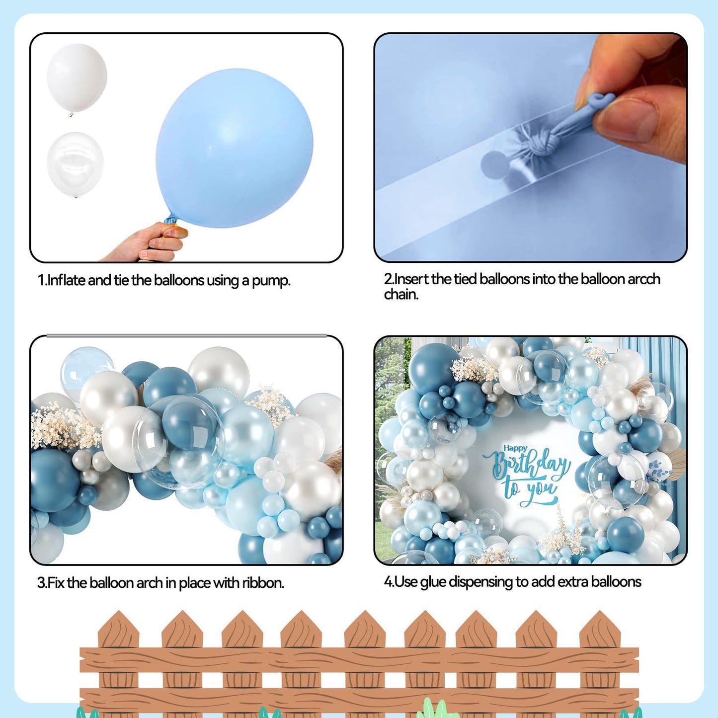 FunHot Dusty Blue Balloon Arch Kit, Double Stuffed Pearl White Pastel Blue Balloon Garland Kit with Clear Balloons for Boys Baby Shower Gender Reveal Wedding Frozen Winter Birthday Party Decorations