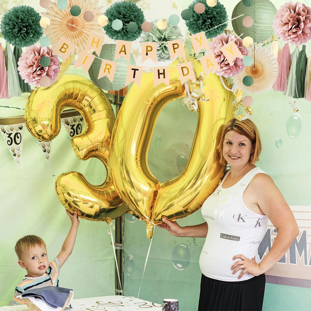 Sage Green and Pink Birthday Decorations Dusty Rose and Sage Green Happy Birthday Decor Retro Olive Sage Green and Dusty Pink Birthday Decorations for Women Girls with Tassel Garland Banner Beige Gold