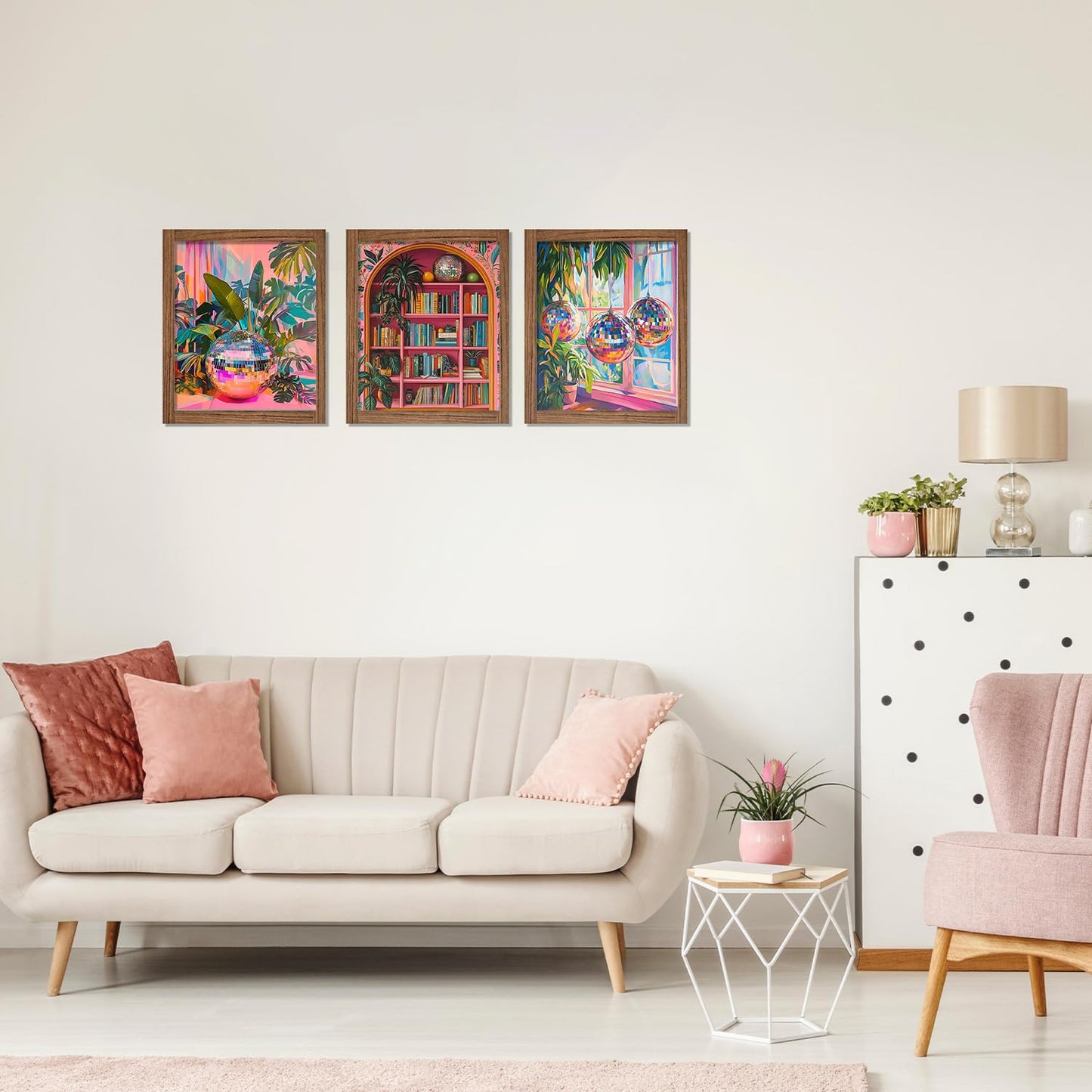JWVK Trendy Maximalist Pink Diamond Art Kits 3 Pack, Funky Retro Eclectic Disco Ball Aesthetic DIY Diamond Gem Painting Art Kits for Girls Kids Adults Beginners, Preppy Room Decor 10x11.8 Inch