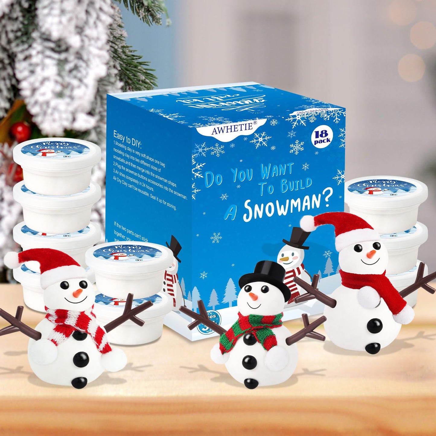 AWHETIE 18 Pack Stocking Stuffers for Kids,Christmas Crafts for Kids Bulk,Build a Snowman Crafts Kit Modeling Clay for Christmas Stocking Stuffers Gifts Activities Boys Girls