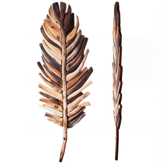 Yerliker 2 Pcs Wooden Driftwood Leaf Wall Art Decor Hanging Sculpture Farmhouse Botanical Hanging Living Room Bedroom Bathroom Kitchen Office Boho Home Decorations 16-5.5''(Vintage Brown)