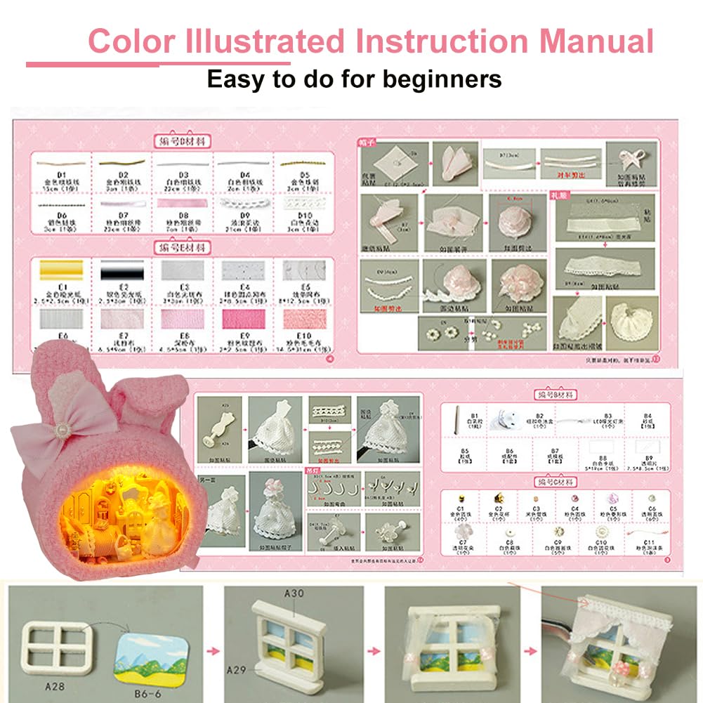 iiecrKiie Miniature Dollhouse Kit DIY Wooden Dolls House,Tiny House kit with Furniture, Great Handmade Crafts Gift for Birthday Valentine's Day (TH40-42)