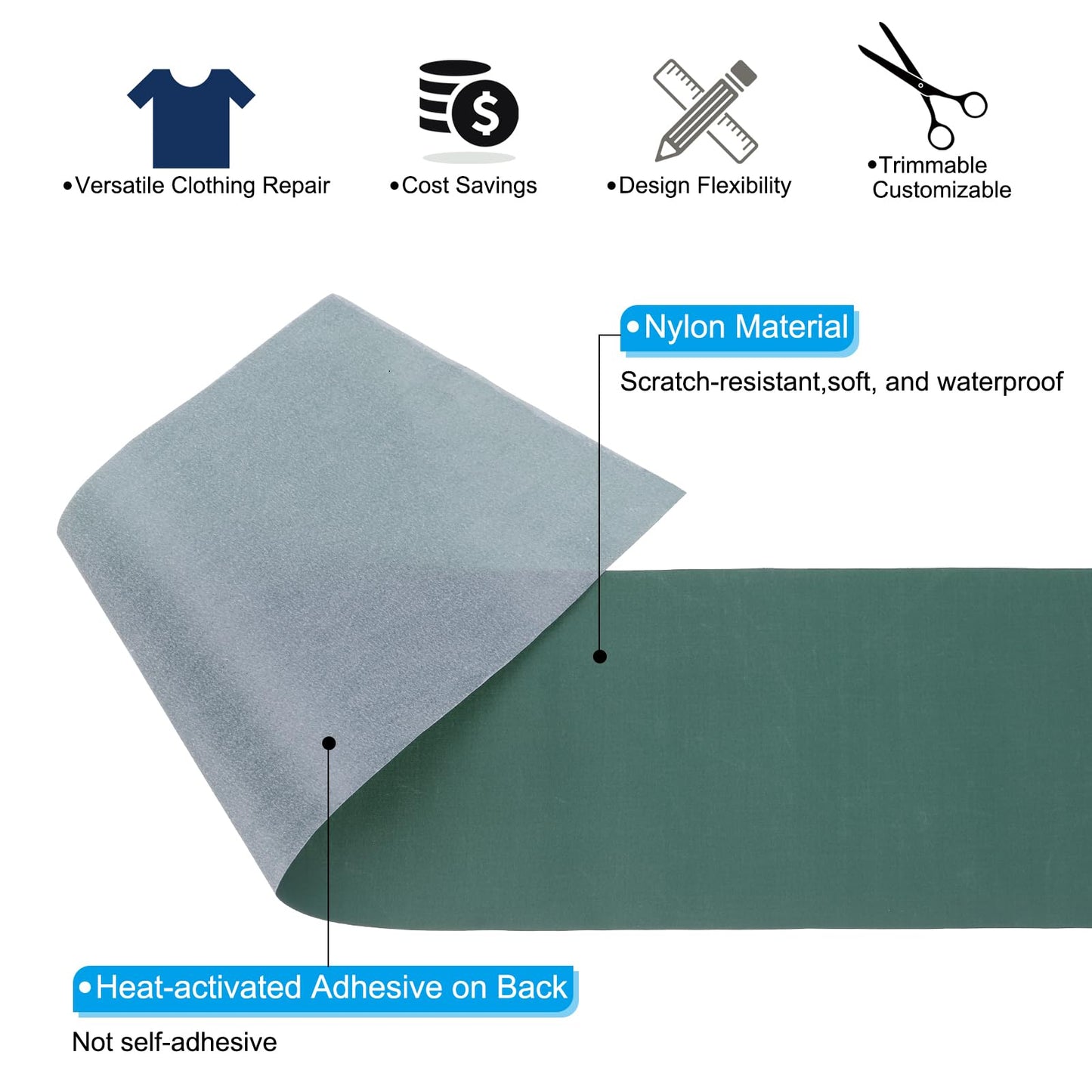 PATIKIL Fabric Patches 63x4 Inch, Iron-on Nylon Roll Fabric Patches for Clothing Waterproof Clothing Repair Decoration Kit Adhesive Fabric Patches, White
