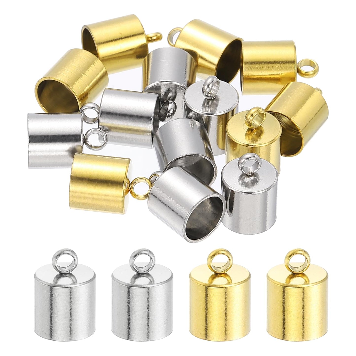MECCANIXITY Stainless Steel Cord End Caps 7mm ID, 20 Pack Barrel End Tips Terminators Cord Finding for DIY Jewelry Making Necklace Bracelets Tassels Supplies, Gold/Silver Tone
