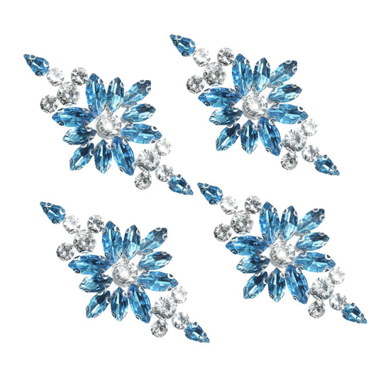 PANTOSS Rhinestone Applique Iron on Patches, Crystal Iron-On Flower Sequin Embellishments for DIY, Shoes, Wedding Sash, and Headpieces (4pcs, Aquamarine Blue)