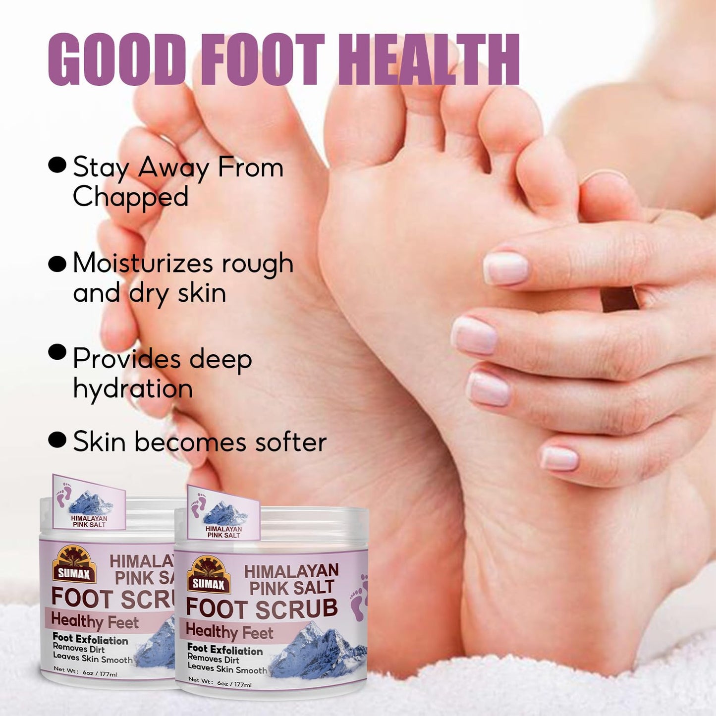 Foot Scrub, Natural For All Body Exfoliation, Dead Skin Remover, Moisturize And Nourish Your Dry Rough Feet, Make Your Feet Smooth And Soft (6 oz, Himalayan Sea Salt)