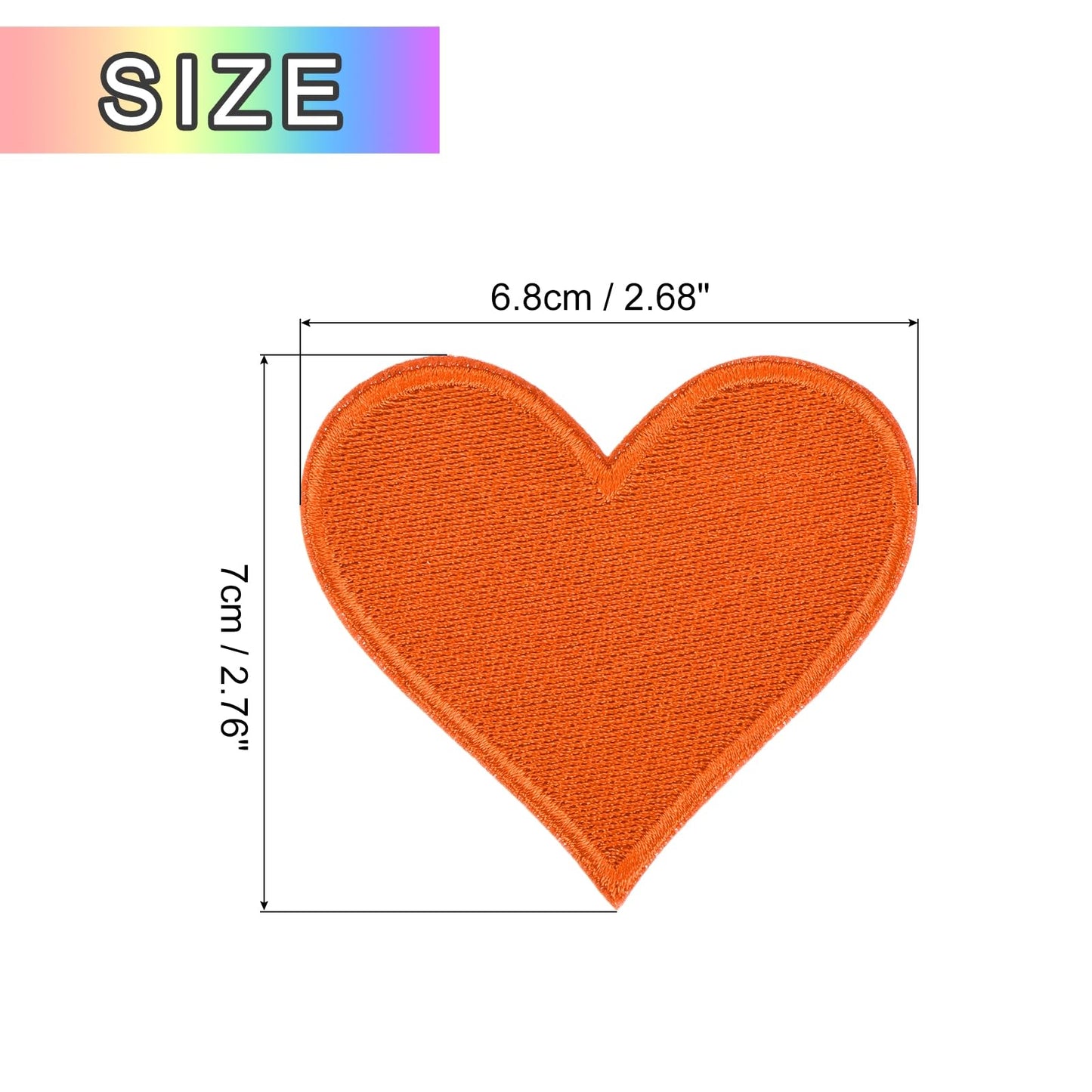 MECCANIXITY 60pcs Large Heart Shaped Iron on Patches 2.7x2.8 inch Embroidered Sew Patches Appliques Garment Embellishments for Clothing Repair Backpack, Orange