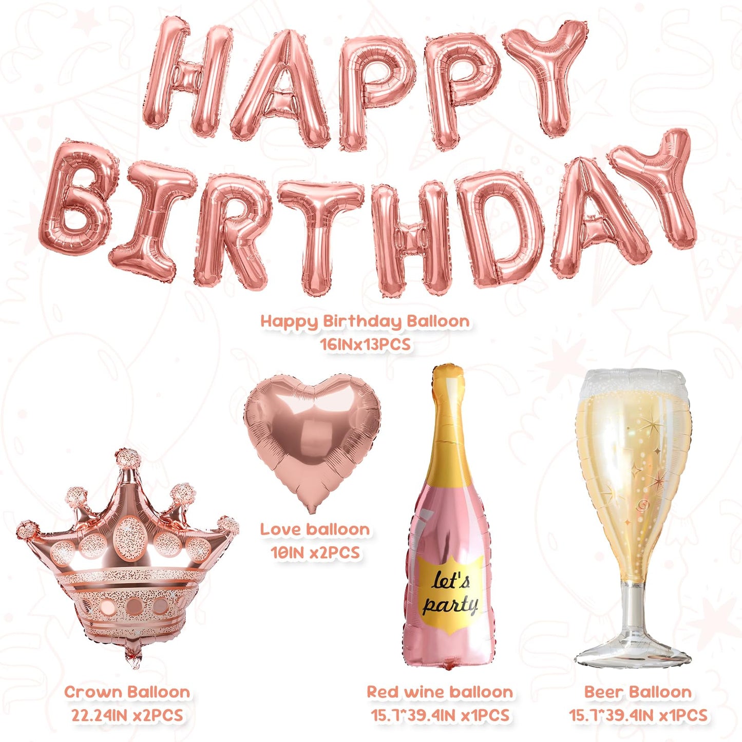 Pink Happy Birthday Decoration Kit: 96pcs Reusable Happy Birthday Banner & Balloon Garland Set, Pink Gold Party Supplies for Women Men Adults Kids, Backdrop Decor