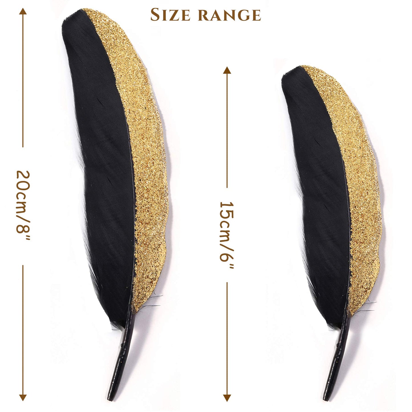 BABEYOND 42 Pcs 1920s Gatsby Gold Dipped Feather Natural Décor Glitter Feather for 20s Party Decoration Wedding Decoration (Black & Gold)