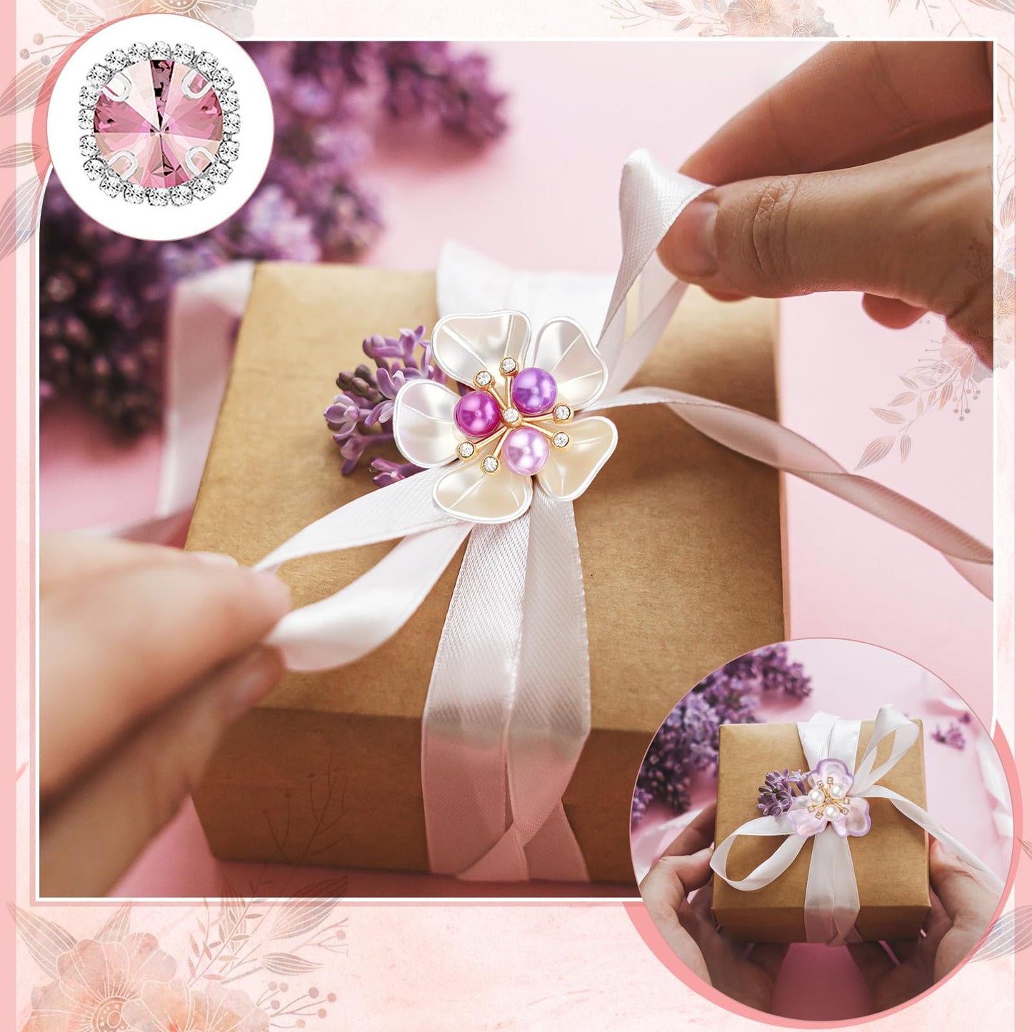 Giegxin 45 Pcs Rhinestone Embellishments Buttons for Craft Embellishments for Craft Faux Pearl Button Butterfly Flower Brooch for Wedding Decoration DIY Clothes Bag Shoe Supplies(Pink Purple Petals)