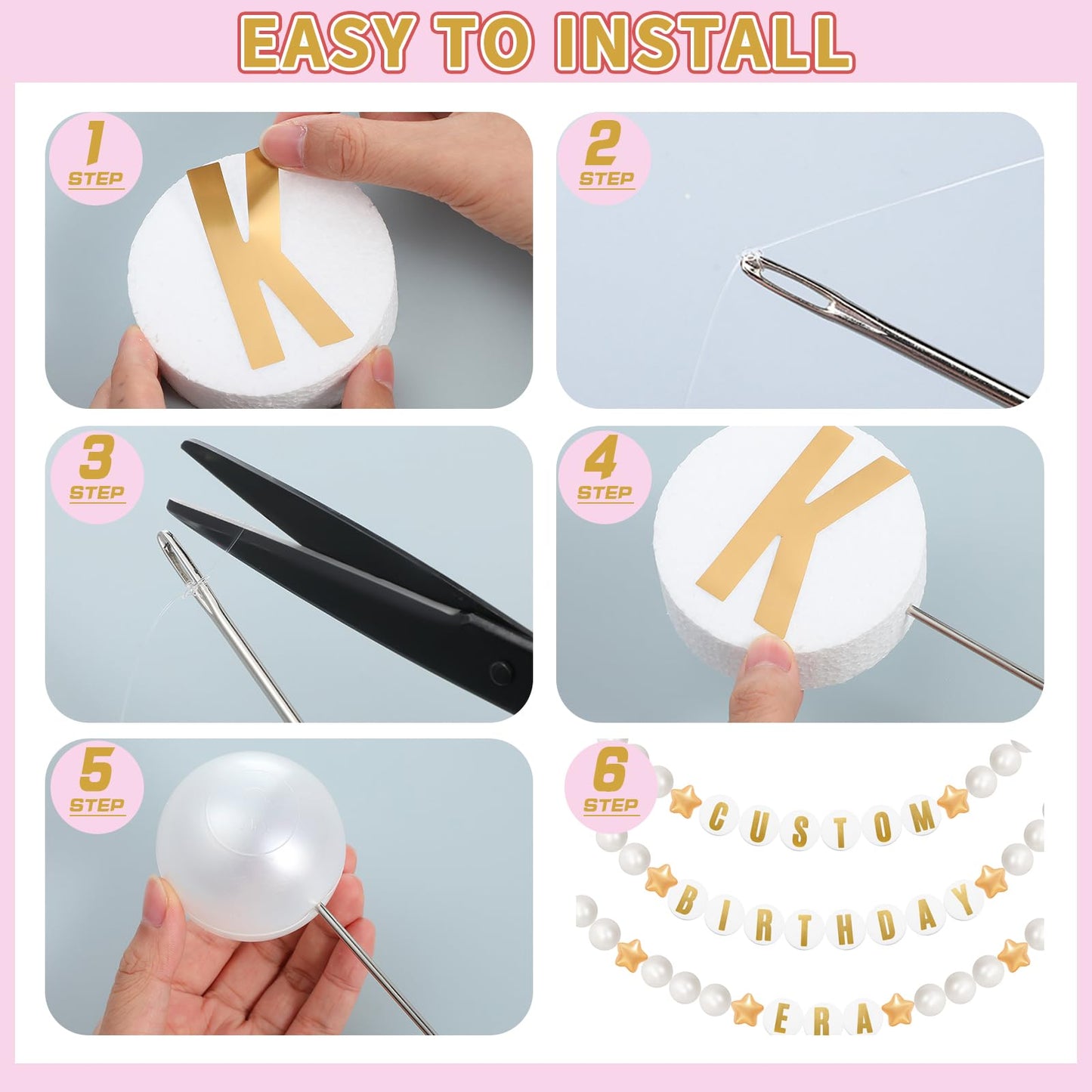 Simgoing 103 Pcs DIY Graduation Lei Giant Friendship Bracelet 2026 Grad Necklace Garland Jumbo Birthday Friendship Banner Kit Famous Singer Customizable Party Decor(Gold and White)