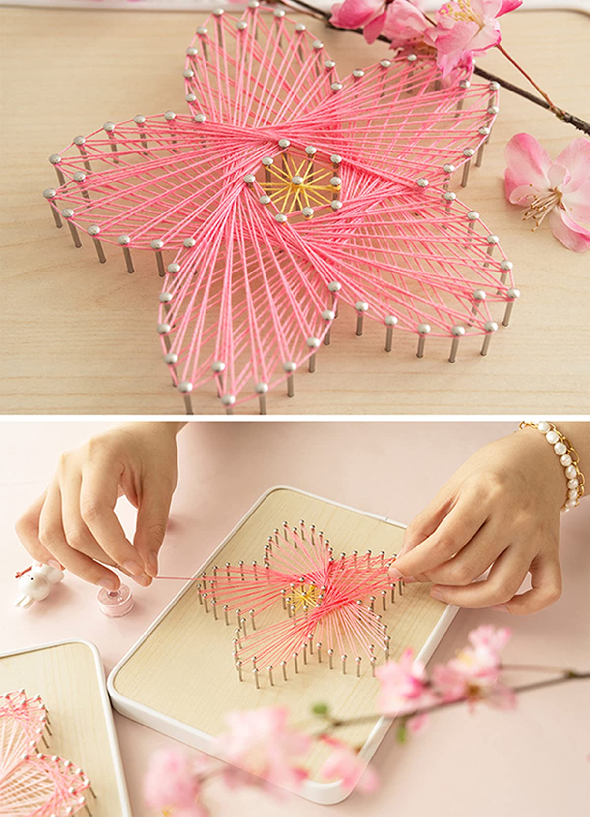 BAZIMA DIY String Art Kit for Beginner, DIY Cherry Blossoms Craft Kit,Unique Gift,Craft Kit for Holidays