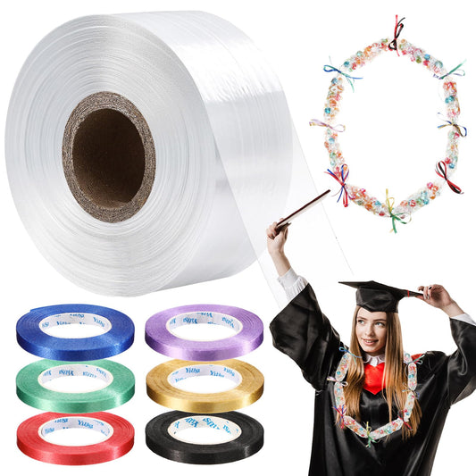 yesaior 2 Inch x 656 ft Poly Tubing with 6 Colors Ribbon Graduation Candy Lei Tubing Lei Making Kit Colorful Graduation Candy Garland Decorations (656 ft)