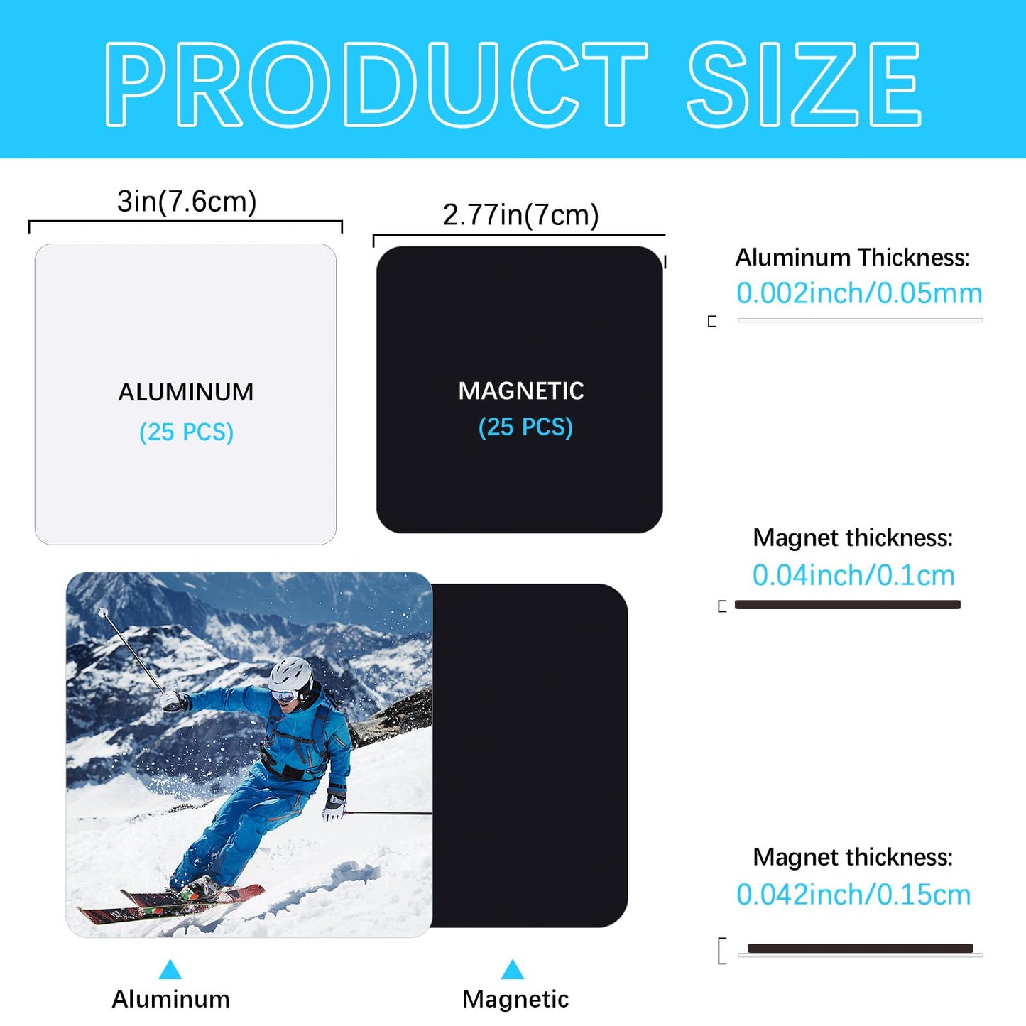 50 PCS Sublimation Magnet Blanks Metal Products Bulk Square 25 Metal Sublimation Blanks and 25 Magnets 3x3 inch Sublimation Fridge Magnet Aluminum Sign Blanks for Kitchen Office Decorative