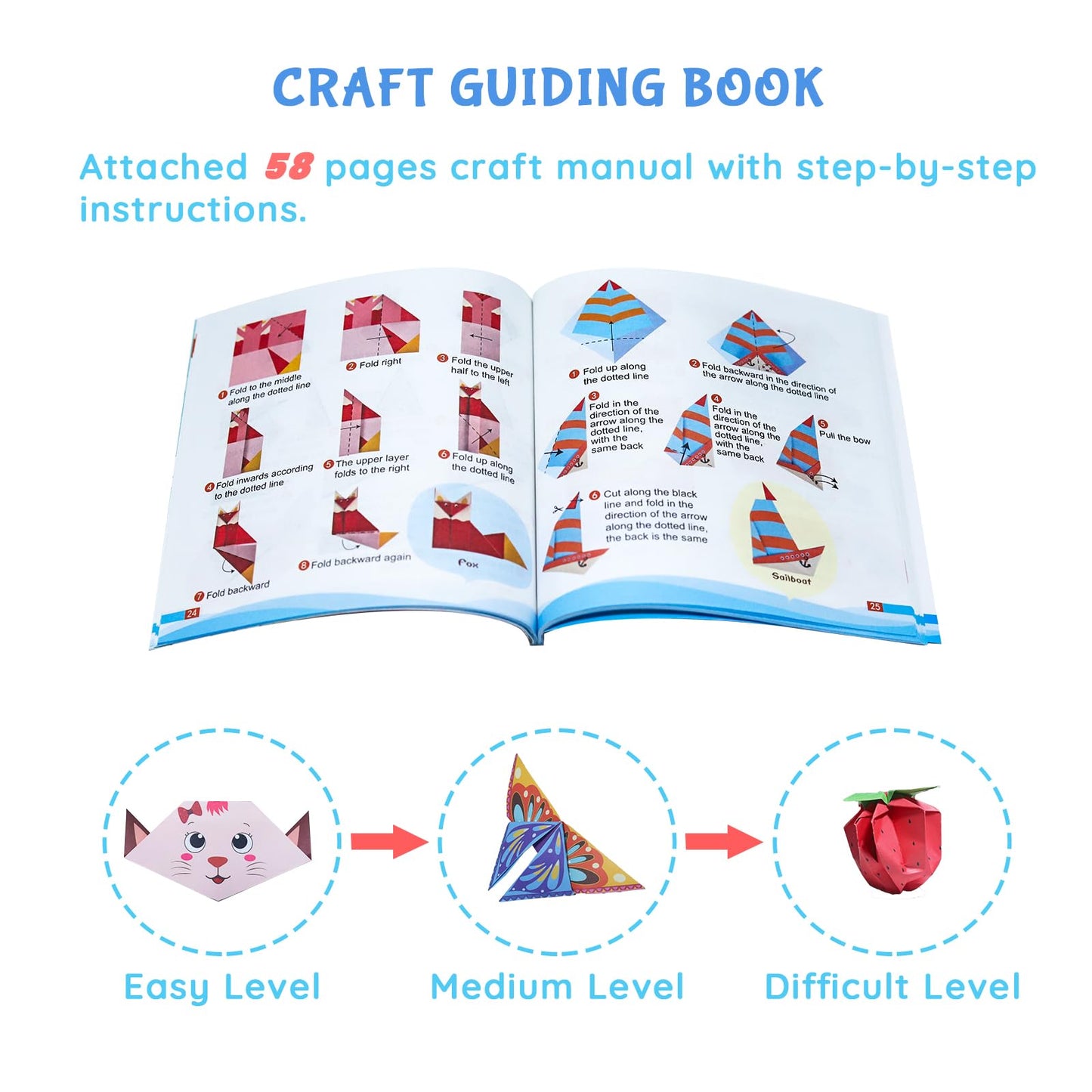 Origami Kit for Kids Ages 5-16, 116 pages with 54 Patterns & Instruction Book | Origami Paper Kit for Beginners & Advanced | Arts & Crafts Toys for Girls & Boys Ages 8-12 | Birthday & Christmas Gifts