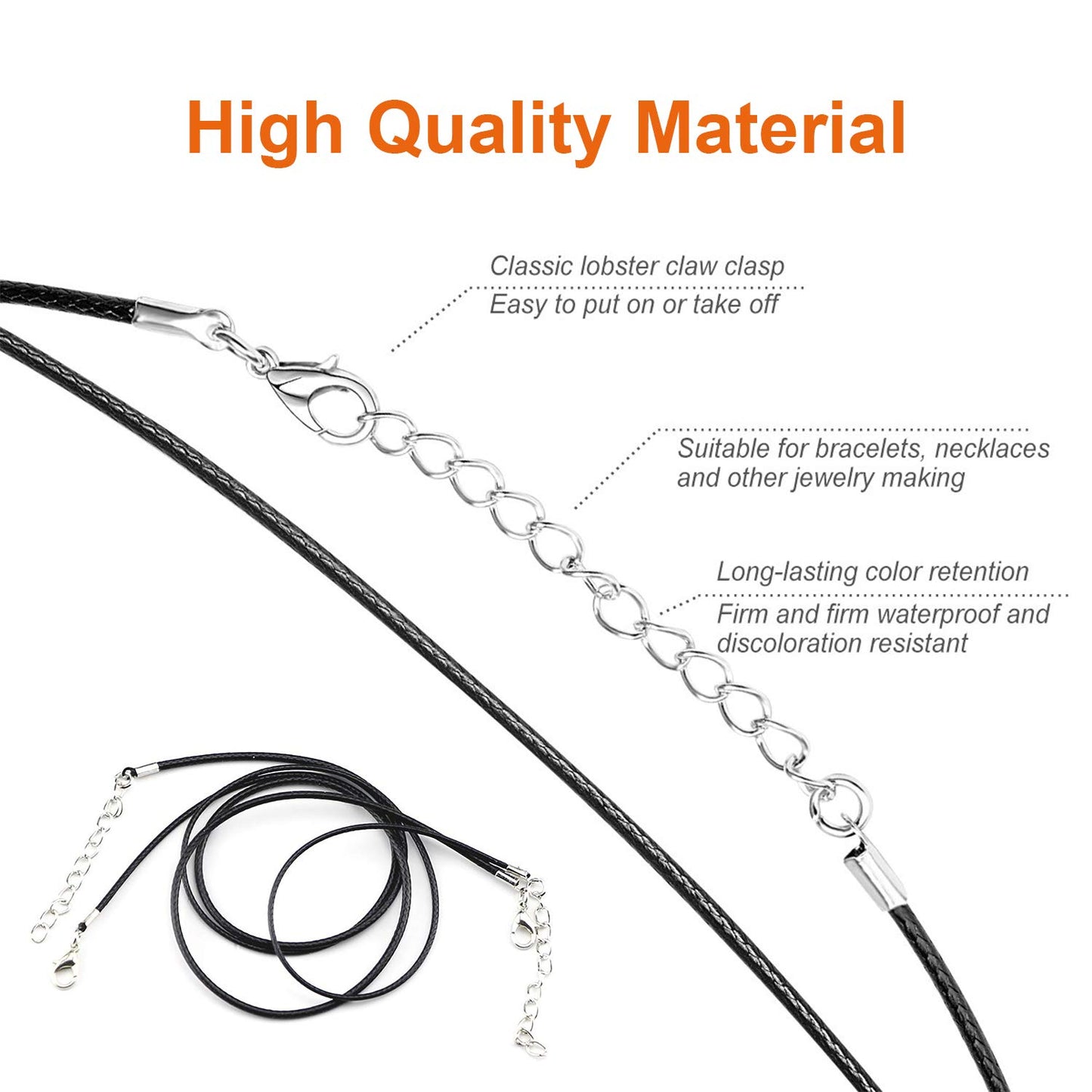 EuTengHao 120Pcs Necklace Cord Bulk, Black Waxed Necklace Cord String for Jewelry Necklace Bracelet Making (24 inch Length,1.5mm Width)