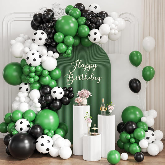 ZHIYAPA Black Green White Balloon Garland Arch Kit, 167Pcs Latex Balloons Different Sizes for Soccer Ball Theme Birthday Futbol Baby Shower Football Graduation Wedding Party Decorations
