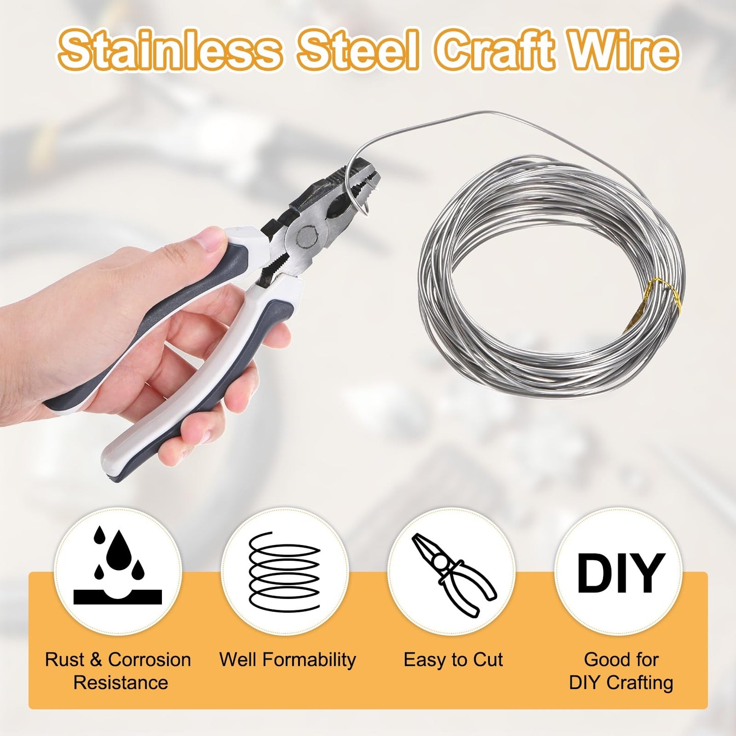 M METERXITY 13 Gauge Stainless Steel Craft Wire, 1.8mm 32.8 ft Bendable Floral Snare Wire for Jewelry Making/Sculpting/Armature Crafting/Floral Bonsai/DIY Crafts