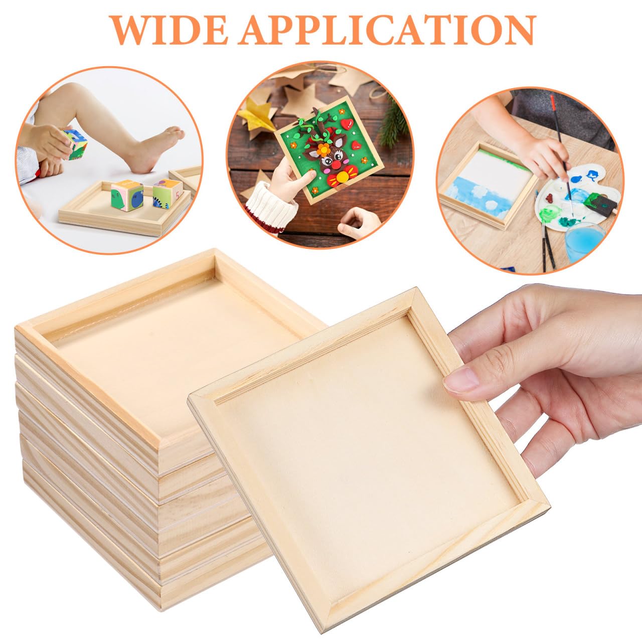 Hemobllo 6-Pack 4.72" Square Unfinished Wood Trays – Natural Puzzle Sorters & Craft Organizers for Kids, Classroom, Home Storage