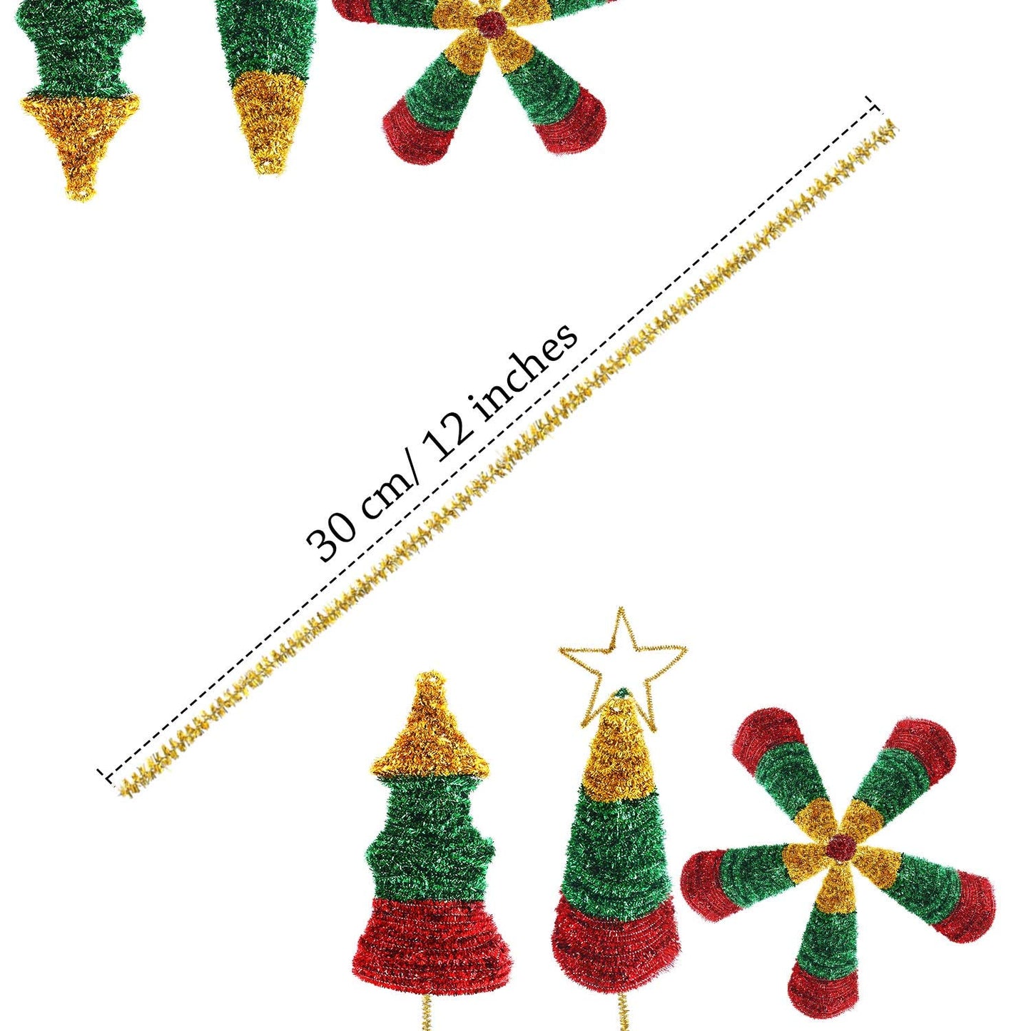 WILLBOND 400 Pieces Christmas Pipe Cleaners Craft Pipe Cleaners Glitter Chenille Stems Creative Arts Chenille Stems for DIY Craft Christmas Decoration, 12 Inches (Red, Gold, Silver, Green)