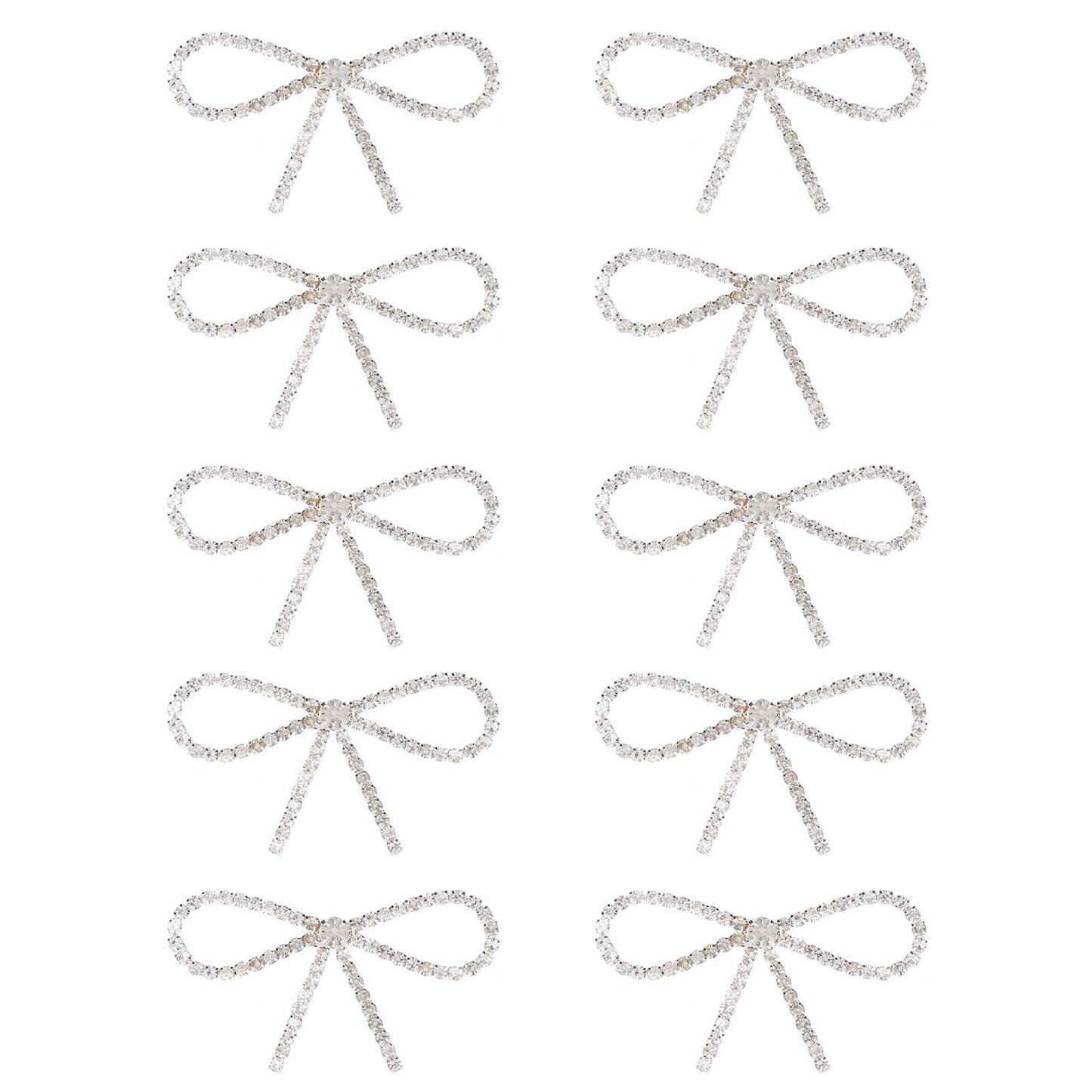 10Pcs Sliver Clear Rhinestone Crystal Bow Brooches Pins Set DIY Wedding Bouquet Broaches Kit