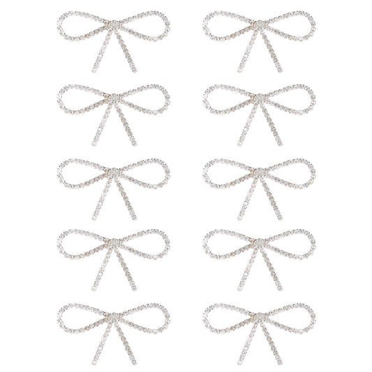 10Pcs Sliver Clear Rhinestone Crystal Bow Brooches Pins Set DIY Wedding Bouquet Broaches Kit