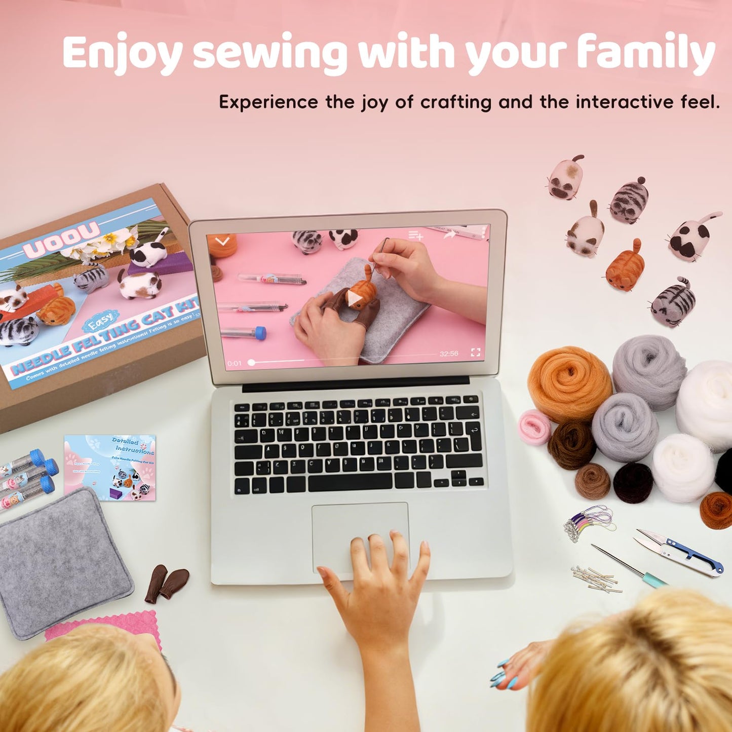 UOOU Felting Kit, Needle Felting Kits for Beginners Adult, Needle Felting Supplies with 24Pcs Felting Needles, Felting Pad, Wool Roving, DIY Needle Felting Cat Dolls