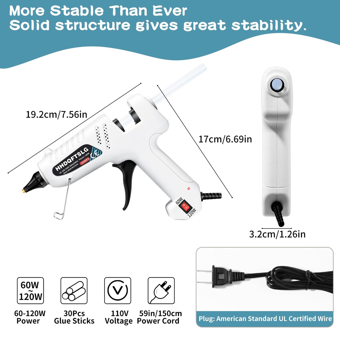 HHDQFTSLG 60/120W Full Size Hot Glue Gun Kit, Dual Power Glue Gun with 30PCS Premium Glue Sticks (6"x0.44"), Fast Preheating Heavy Duty Industrial Hot Melt Glue Gun for Craft,DIY and Gift Making