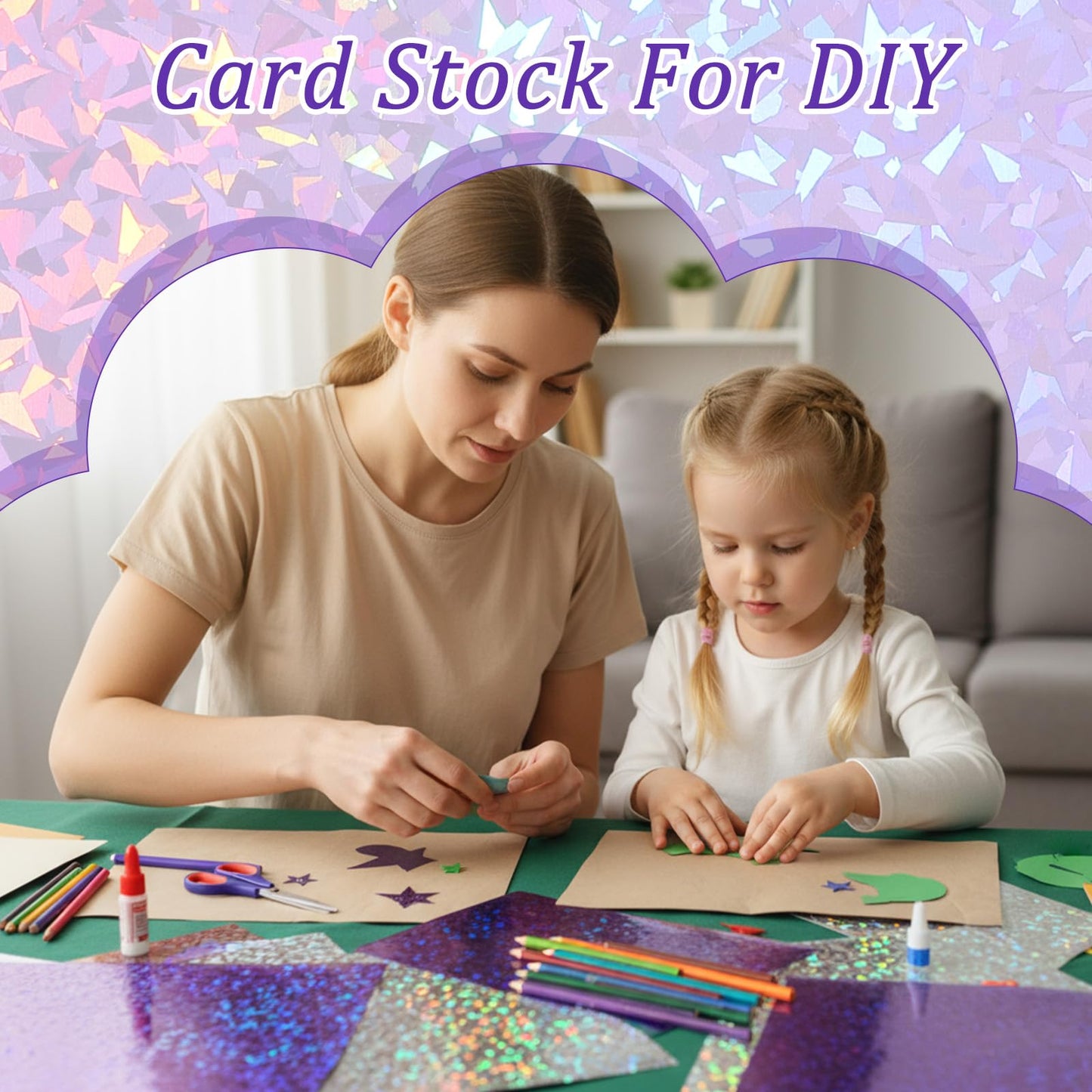 120 Sheets Metallic Holographic Card Stock Shiny Glitter Cardstock Iridescent Mirror Paper 8.3 x 11.6'' 250 GSM Thick Mixed Color Foil Paper for Scrapbook Letter Poster Craft (Colorful)