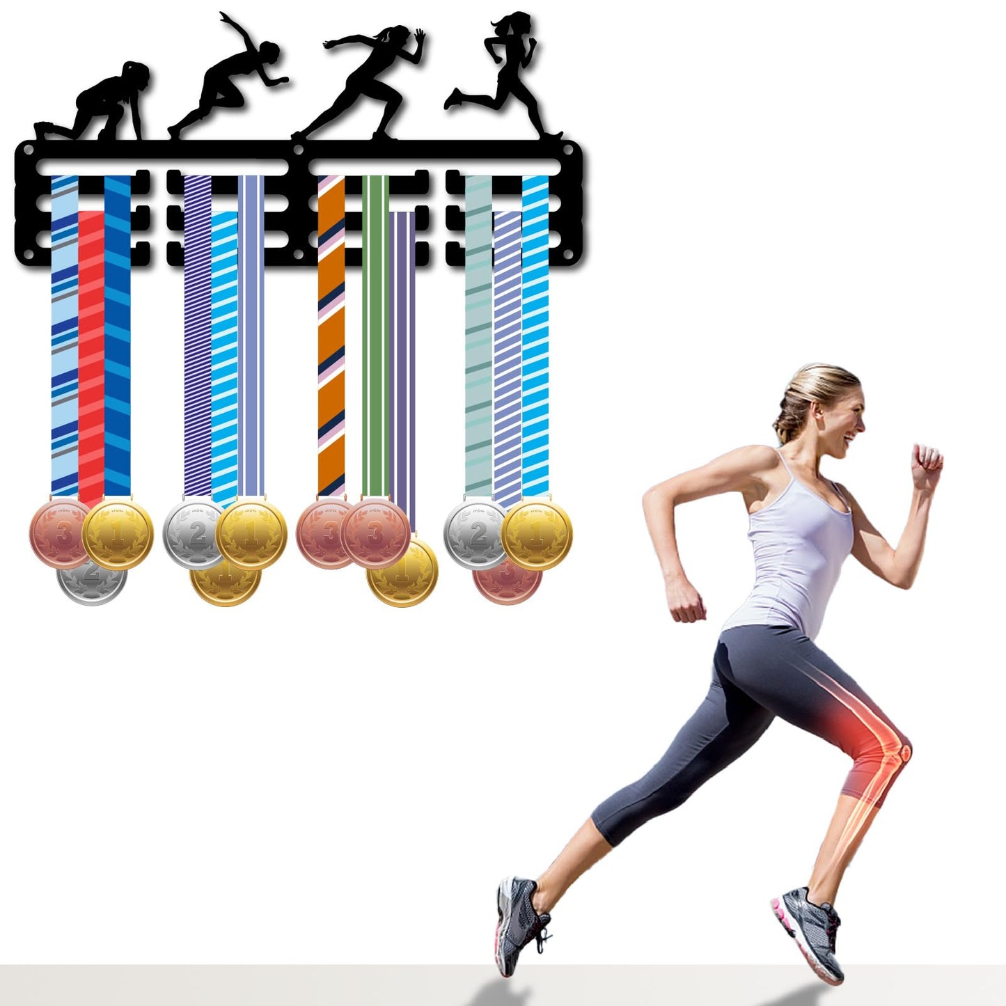 CREATCABIN Track and Field Medal Holder Medal Display Rack Wall Frame Athletics Runner Sports Race Ribbons Hanging Mount Small Hooks for Wall Running Runners Marathon Athlete Medalist 11.4x5.1Inch