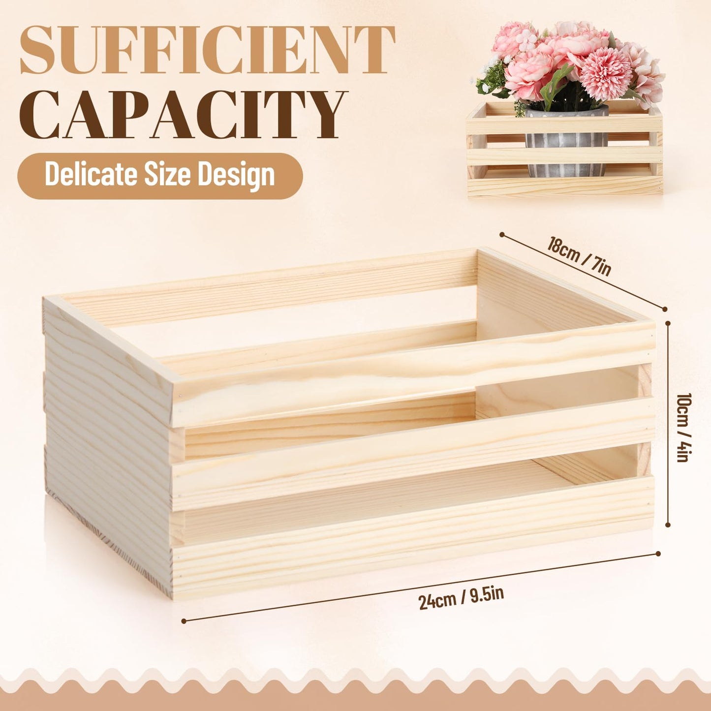 Cinnvoice 6 Pcs 9.5'' 250th Anniversary Small Wooden Crate for Storage 4th of July Unfinished Wood Crate Bulk Rustic Decorative Display Box Natural Bin Closet Organized for Kitchen Office Home