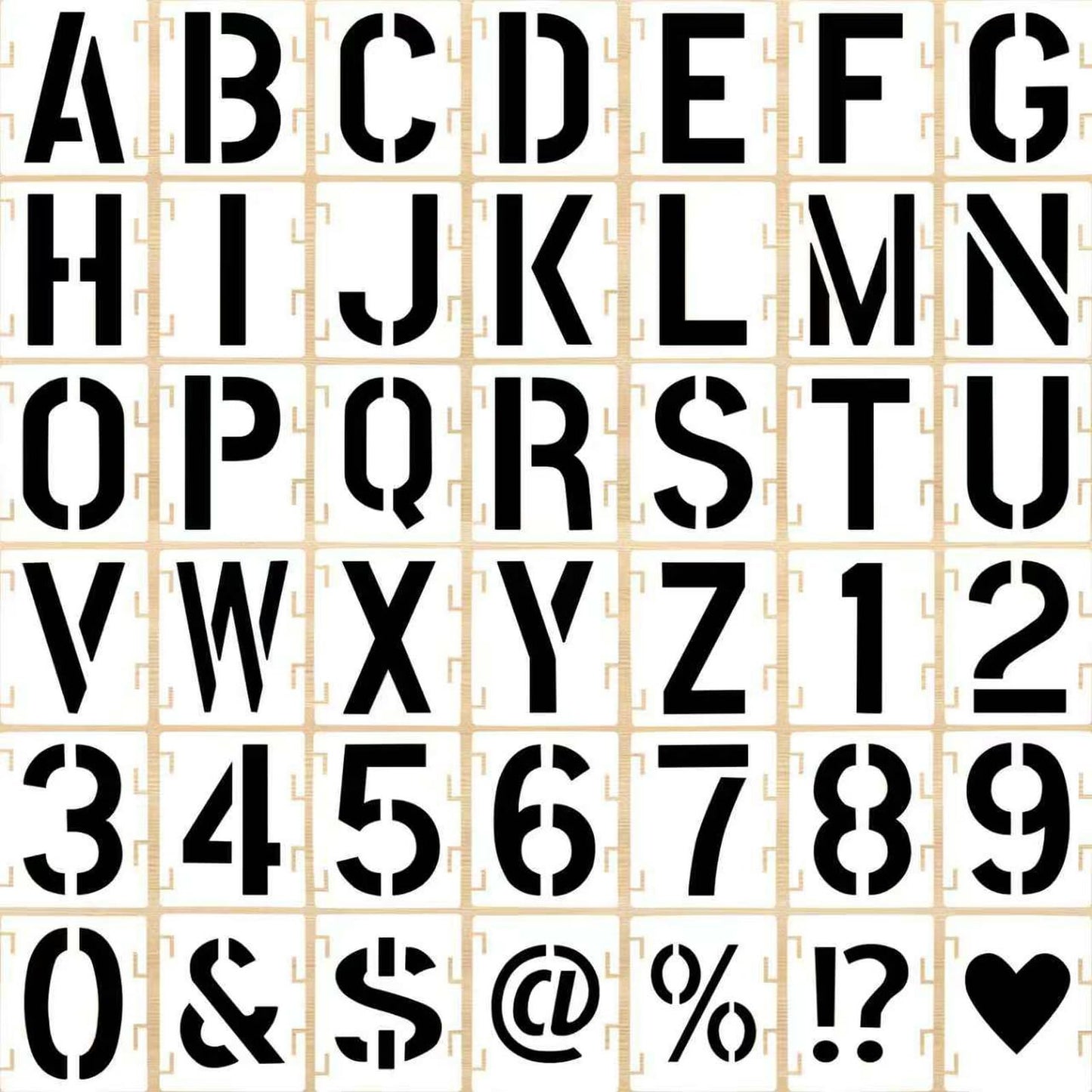4 Inch 42 Pcs Reusable Letter Number Symbol Stencils, Plastic Painting Templates for Wood Wall Fabric Rock Chalkboard Signage School Door Porch DIY Art Craft Decoration Projects