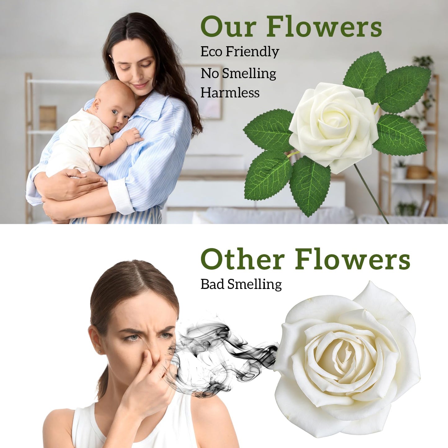 VevlaGreo 25Pcs Artificial Flowers Foam Fake Roses Ivory White with Stems,for DIY Wedding Bouquets White Bridal Shower Centerpieces Arrangements Party Tables Decorations and Home Decorations
