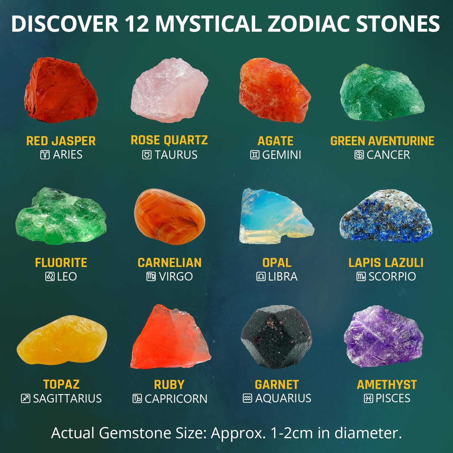 PIBEX Zodiac Stone Dig Kit, Excavate 12 Zodiac Gems & Crystals, DIY Birth Stone Necklace & Bonus Topaz Pendant, STEM Educational Geology Toy, Astrology Gifts for Kids 6-12, Tweens & Crystal Lovers