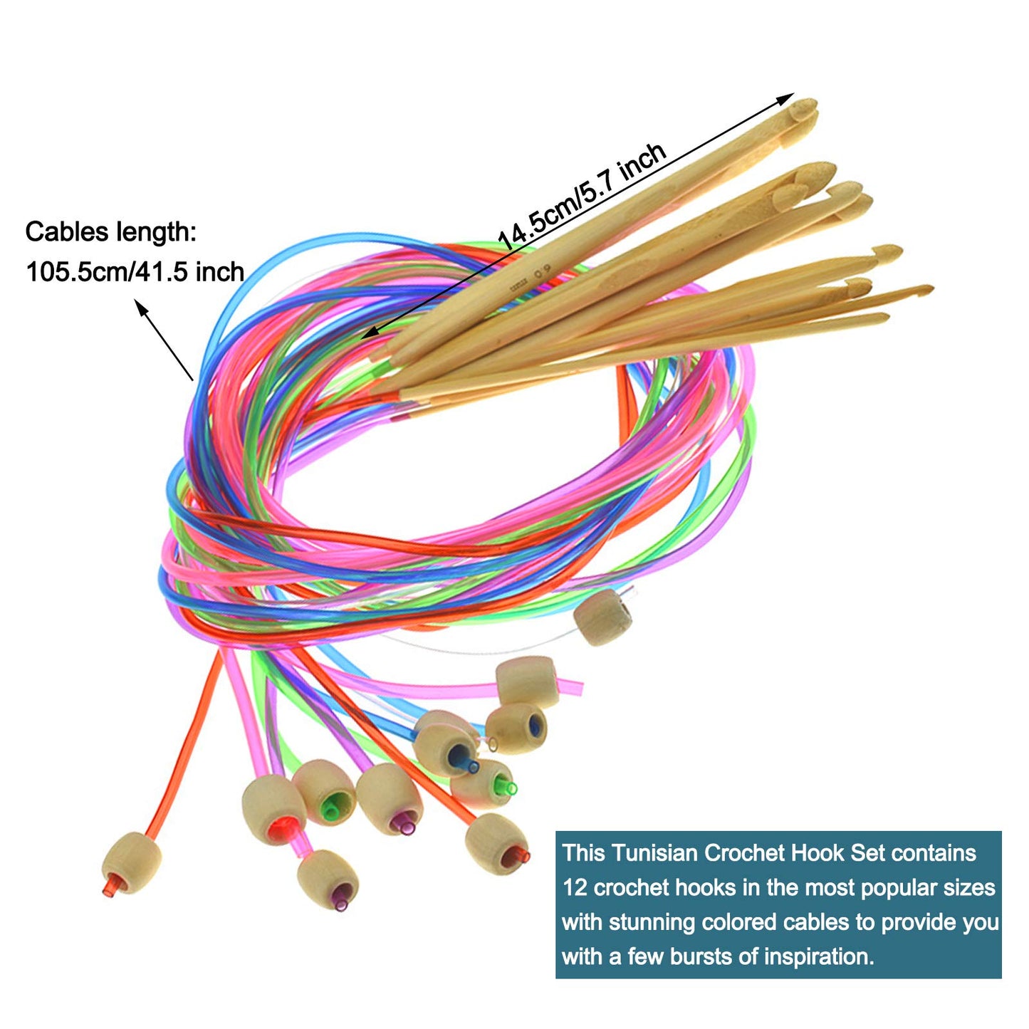 Coopay Tunisian Crochet Hooks Set with Cable, 11pcs Metal Afghan Crochet Hook 2-8mm, 120cm Bamboo Circular Tunisian Knitting Needle with Bead Carbonized 3-10mm for Blanket, Knitting & Crochet Supplies